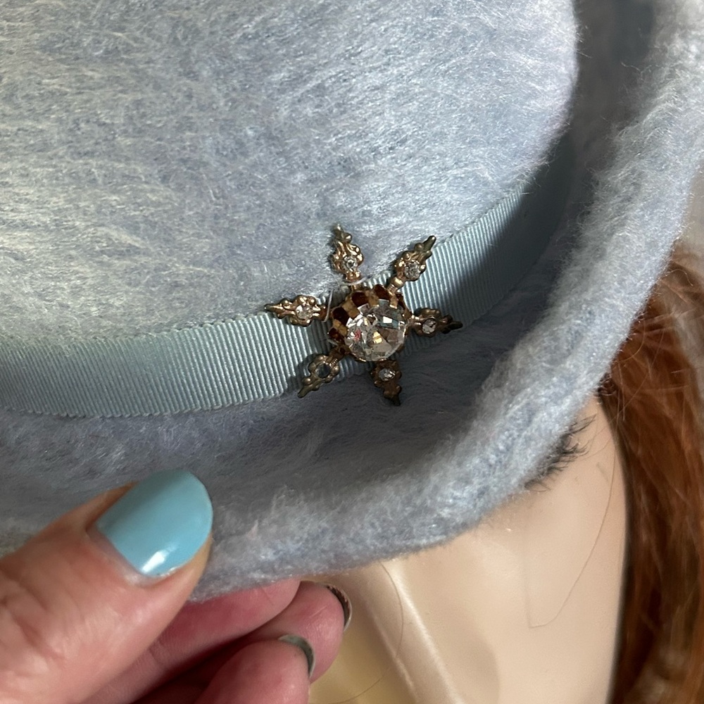 Vintage Baby Blue Hat with Cristal Embellishment - Picture 2 of 7